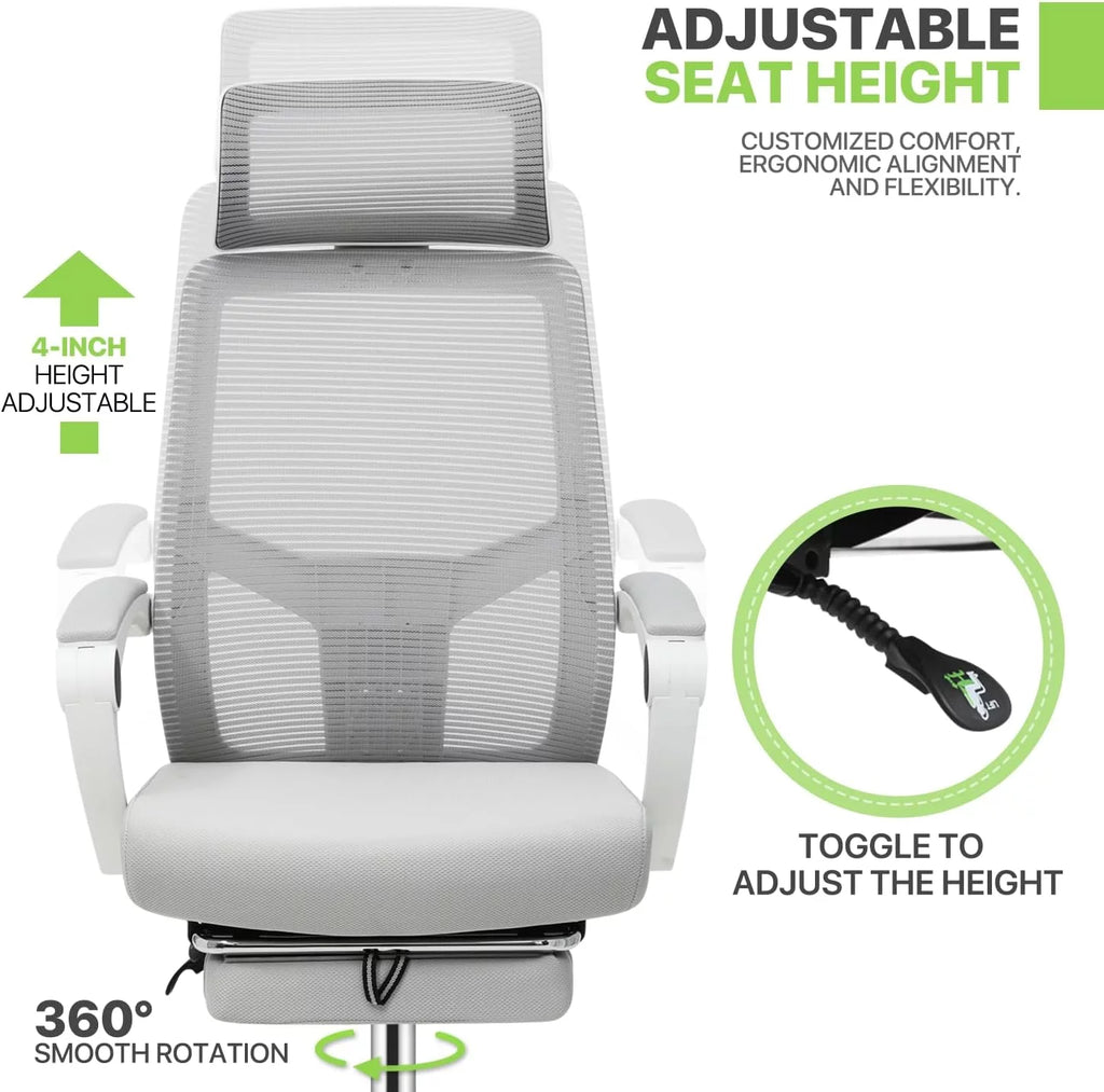 Grey Ergonomic High Back Mesh Office Chair with Footrest Y715606