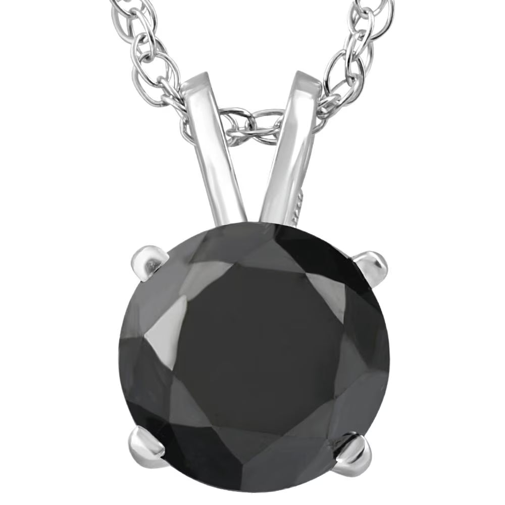 2ct Black Diamond Solitaire Pendant 14K White Gold Necklace O980