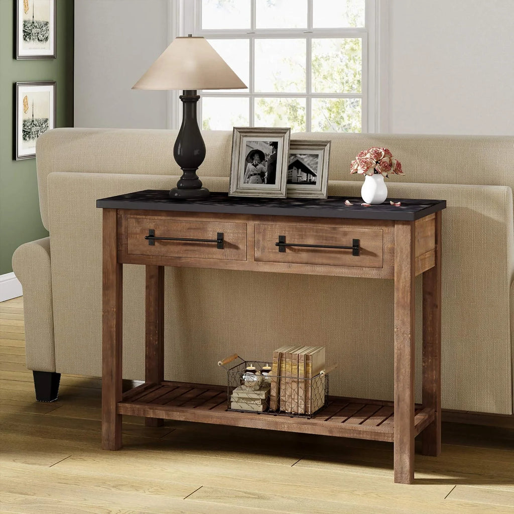 Brown Wooden Console 2 Drawers with Shelf Storage K644
