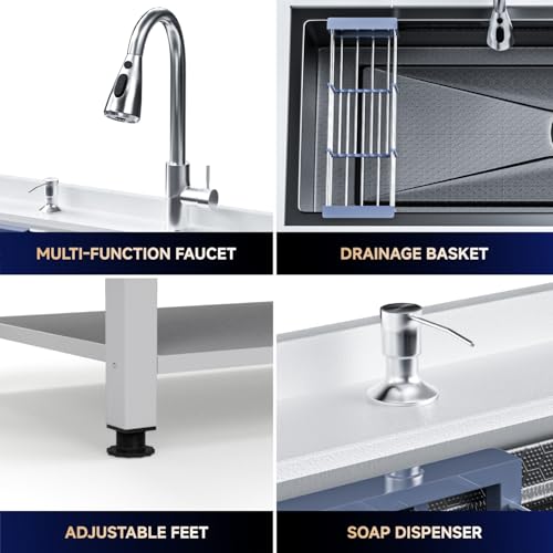 Stainless Steel Freestanding Utility Sink 36" with Pull Out Faucet (black) C1395