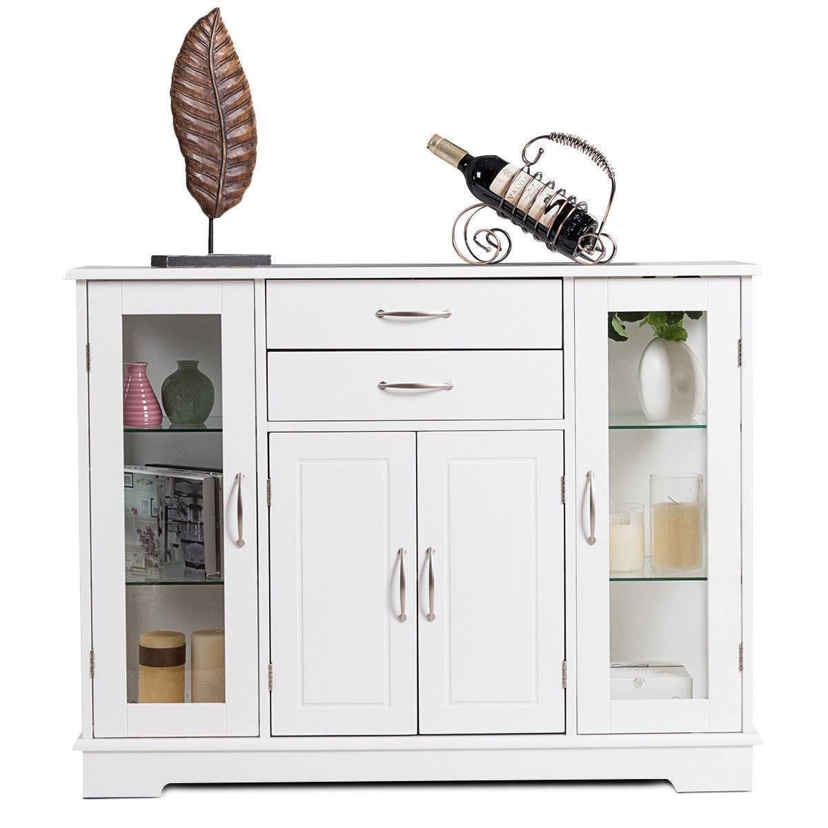 White Buffet Storage Cabinet with Glass Door Drawers H67228