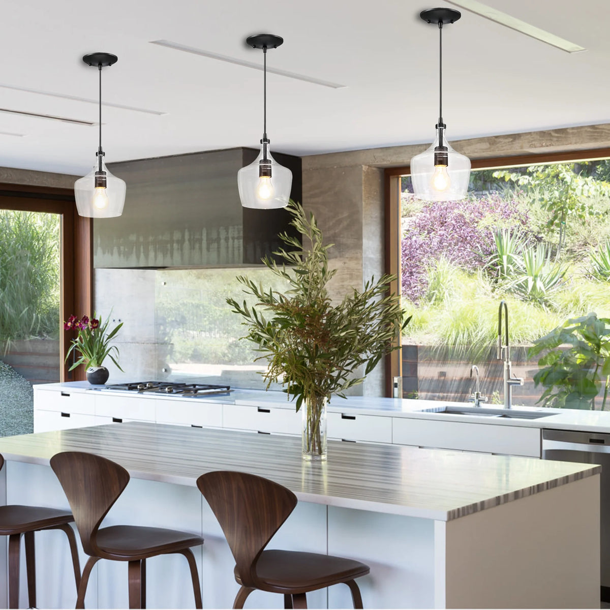 3-Pack Bronze Pendant Lighting with Glass Shade L194084