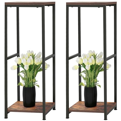 Tall Metal 2 Tier Plant Stand with Wooden Board E132440