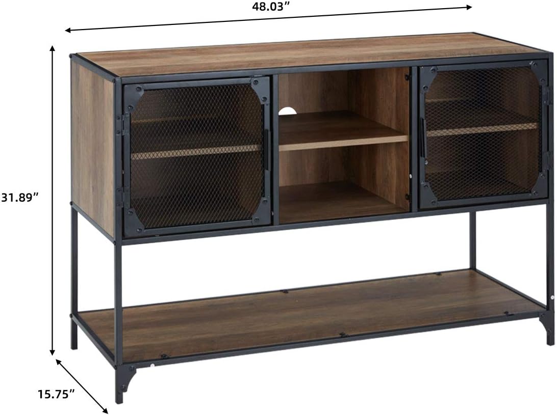 Rustic Brown Kitchen Storage Cabinet with Metal Mesh Doors and Adjustable Shelves Q496