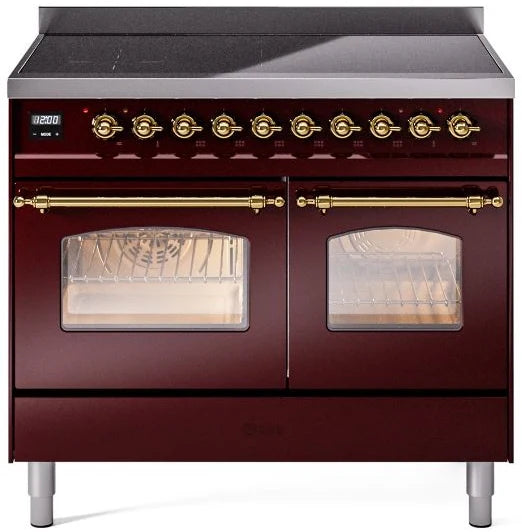 40 Induction Range with Electric Oven in Burgundy with Brass Trim V793815