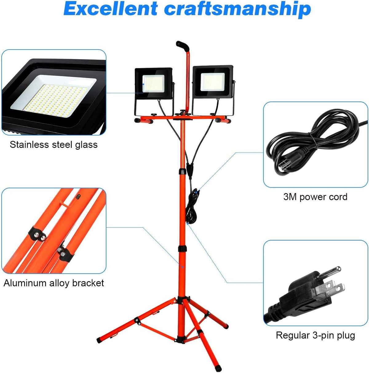 20000 Lumen LED Work Light With Stand 200W 5000K IP65 (2 pack) B6871