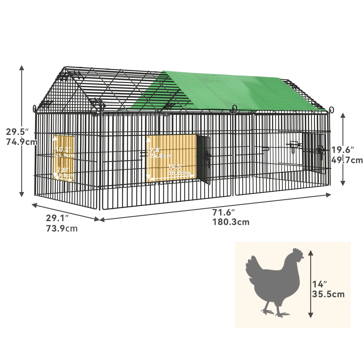 71-inch Metal Chicken Coop with Waterproof Cover Y814984