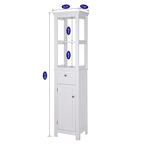 White Tall Freestanding Storage Cabinet with Door and Drawer W374277