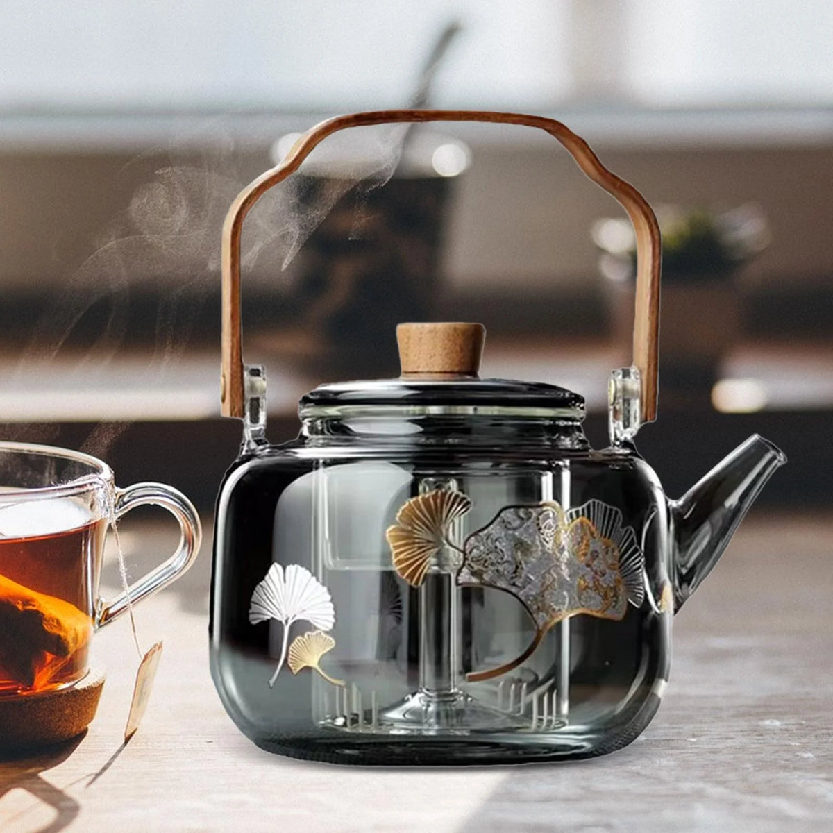 Glass Teapot Stovetop Safe 1000ml Hand Crafted Tea Kettle N806