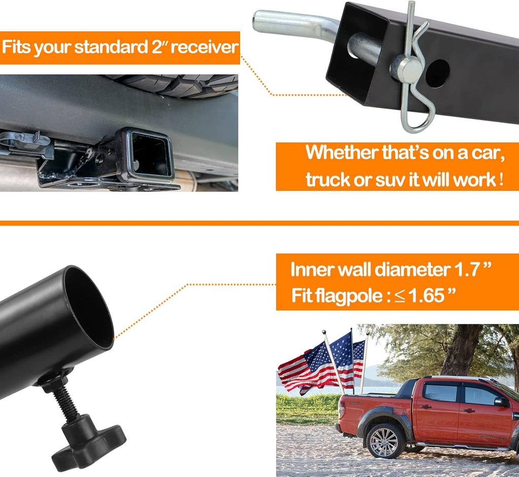 Trailer Hitch Mount Flag Pole Holder with Bolts W7505