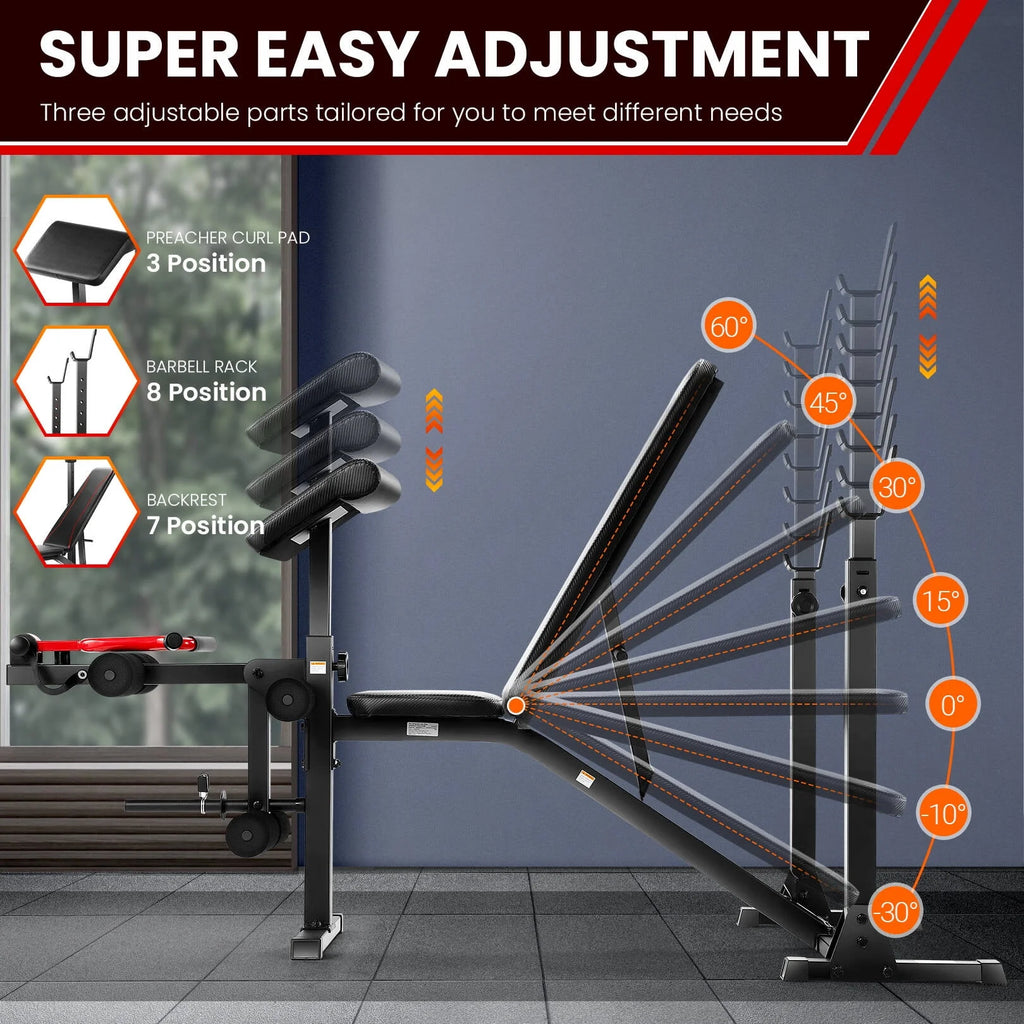 Adjustable Olympic Weight Bench Set with Barbell Rack S300357