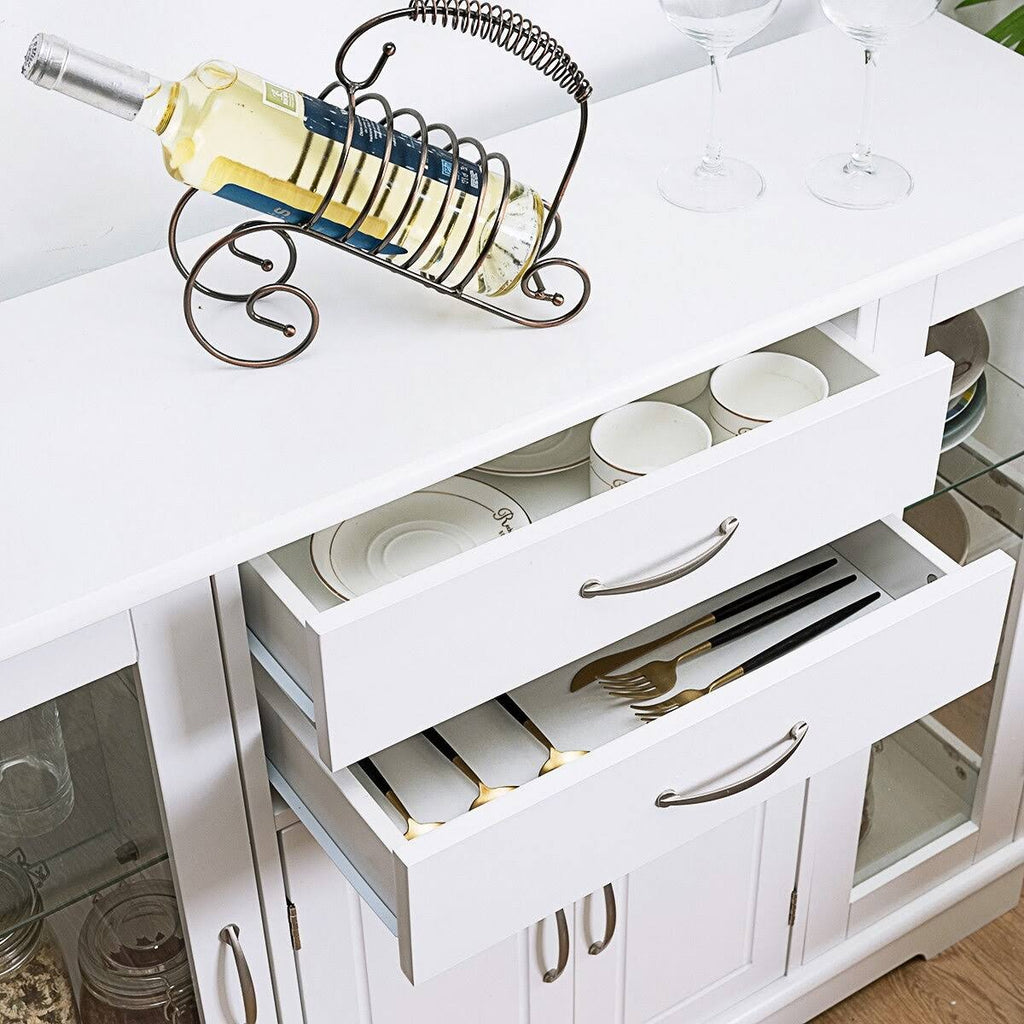 White Buffet Storage Cabinet with Glass Door Drawers H67228