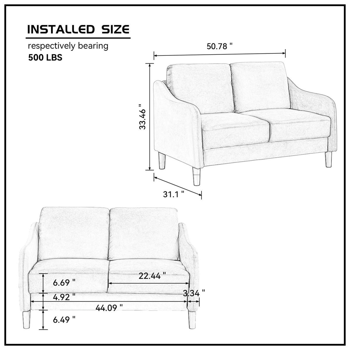 51.5" Grey Loveseat Sofa I936