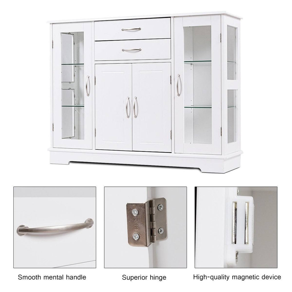 White Buffet Storage Cabinet with Glass Door Drawers H67228