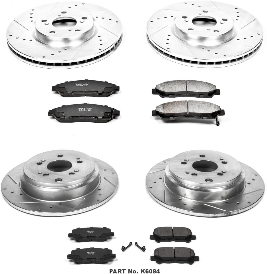 Front and Rear Carbon Fiber Brake Pads with Drilled & Slotted Brake Rotors Kit D5552