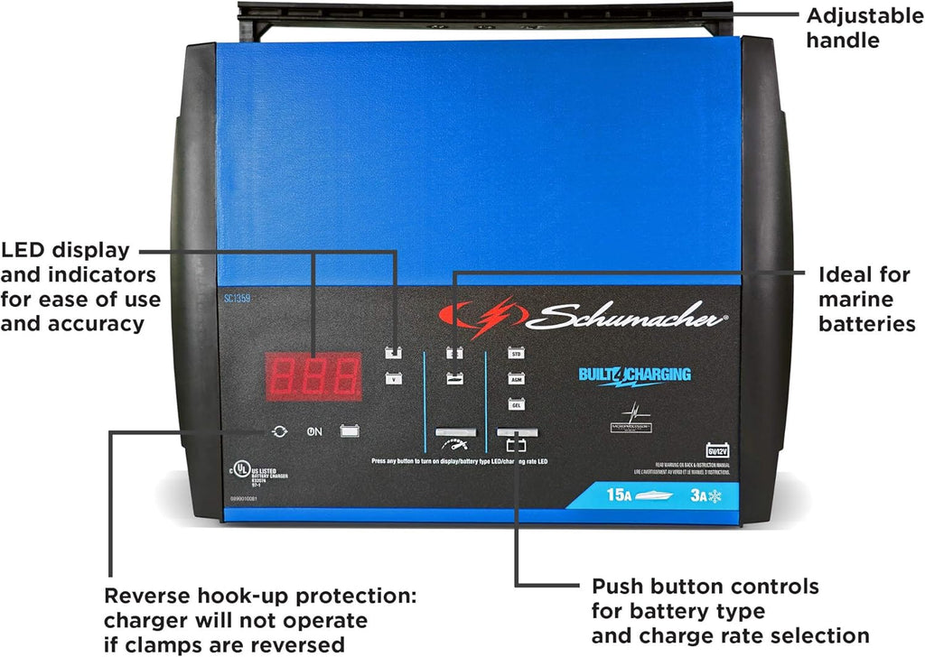 Fully Automatic 15 Amp 3 Amp 6V 12V Battery Charger Maintainer and Auto Desulfator P238834