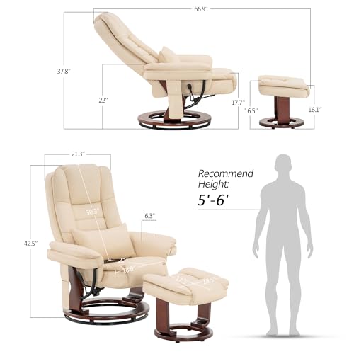 Cream White Faux Leather Recliner Chair with Ottoman J288765