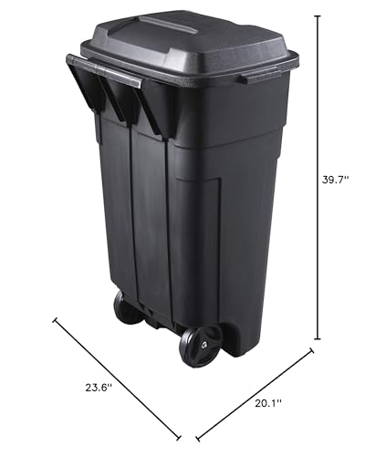 Heavy-Duty Wheeled Trash Can with Lid, 34-Gallon, Black M41578