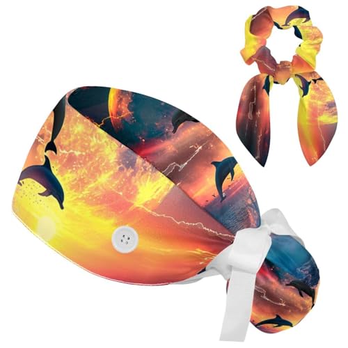Cotton Scrub Caps with Buttons and Sweatband D571