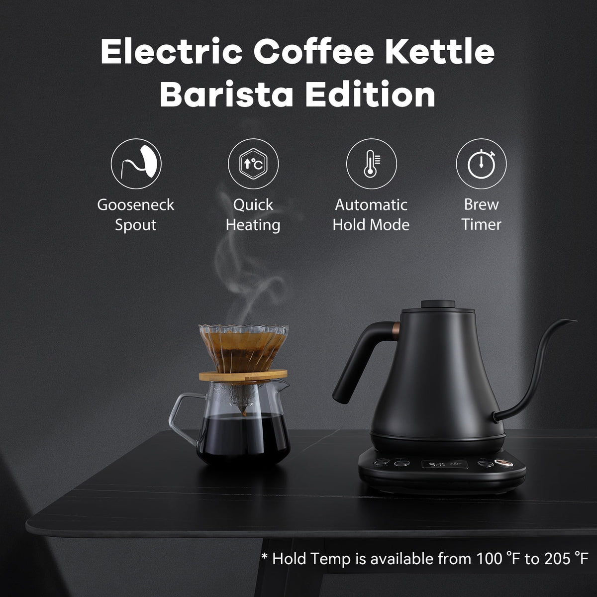 Electric Gooseneck Kettle 0.8L 1200W Matt Black O248