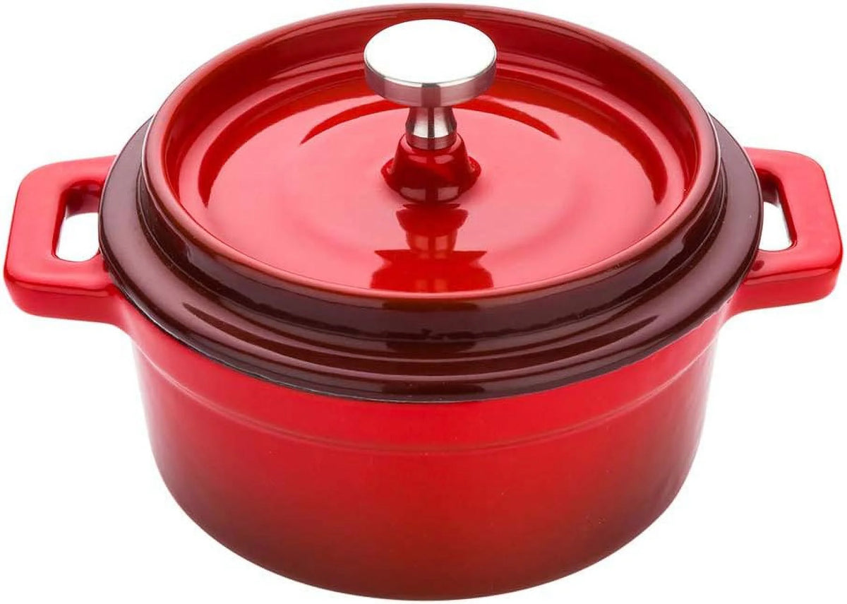 8 Ounce Red Enameled Cast Iron Mini Casserole Dish with Lid I6706