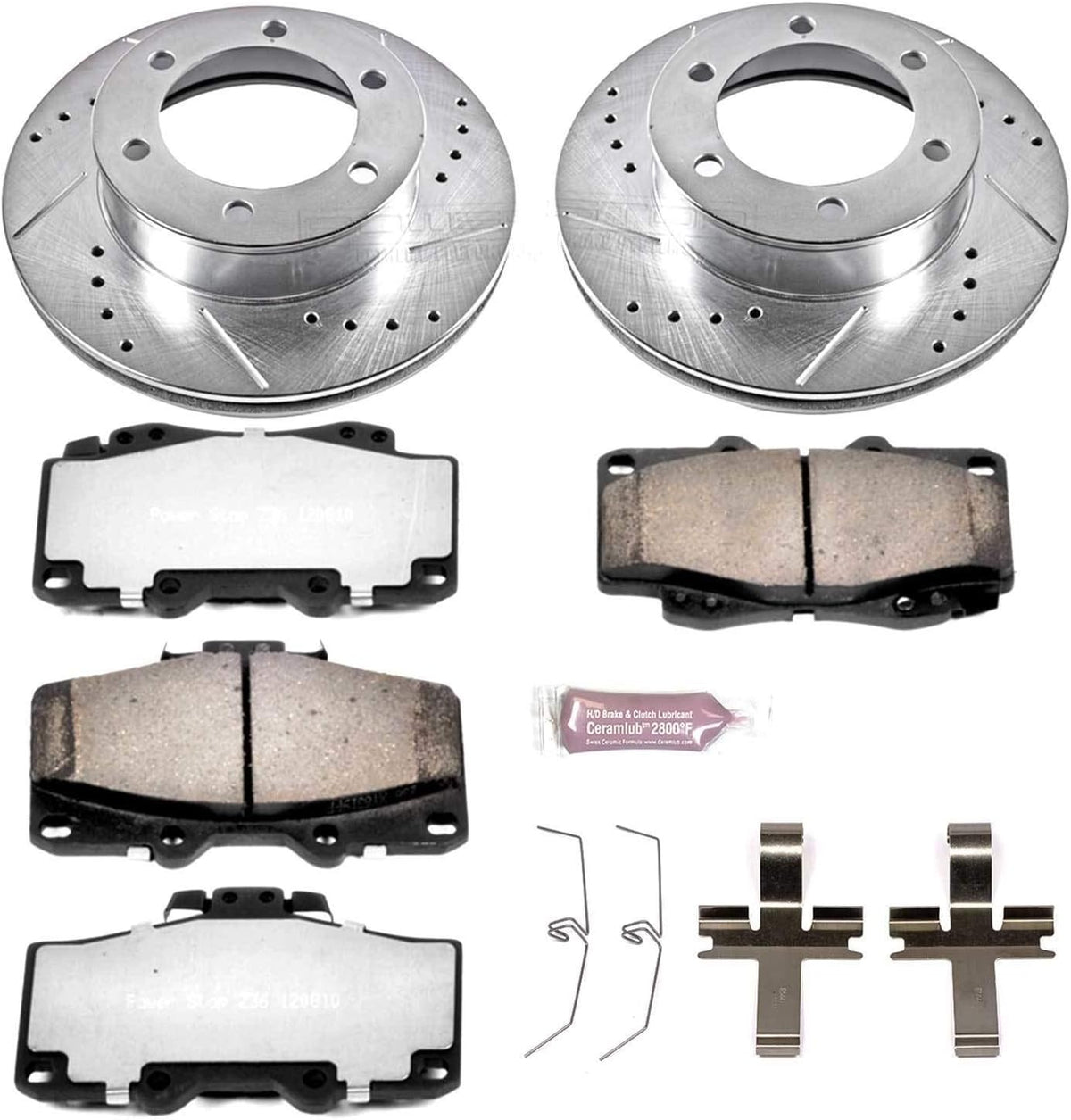 Front Z36 Carbon Fiber Ceramic Brake Pads and Drilled/Slotted Brake Rotors V9020