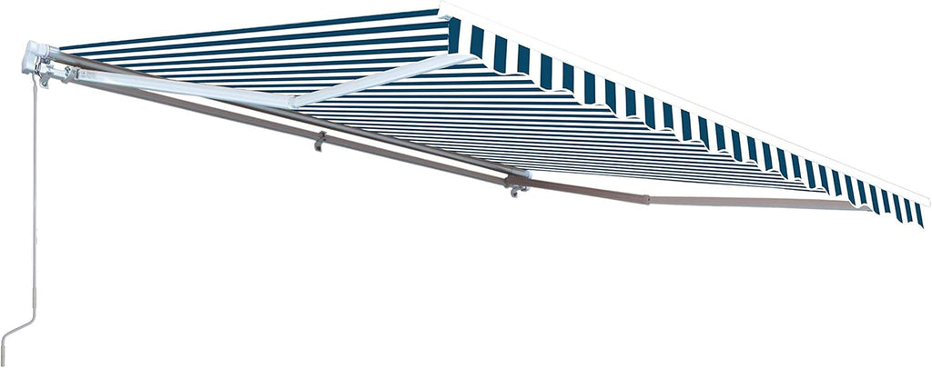 Blue and White Striped Retractable Patio Awning 12 x 10 Feet Y285