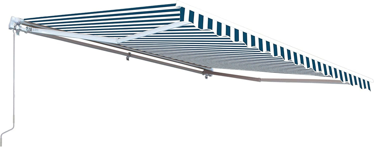 Blue and White Striped Retractable Patio Awning 12 x 10 Feet Y285