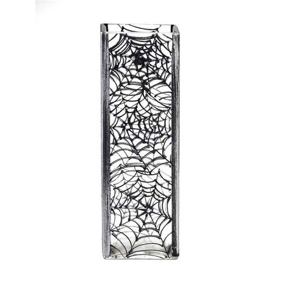 12 in. Spiderweb Art Decorated Square Glass Vase F92866