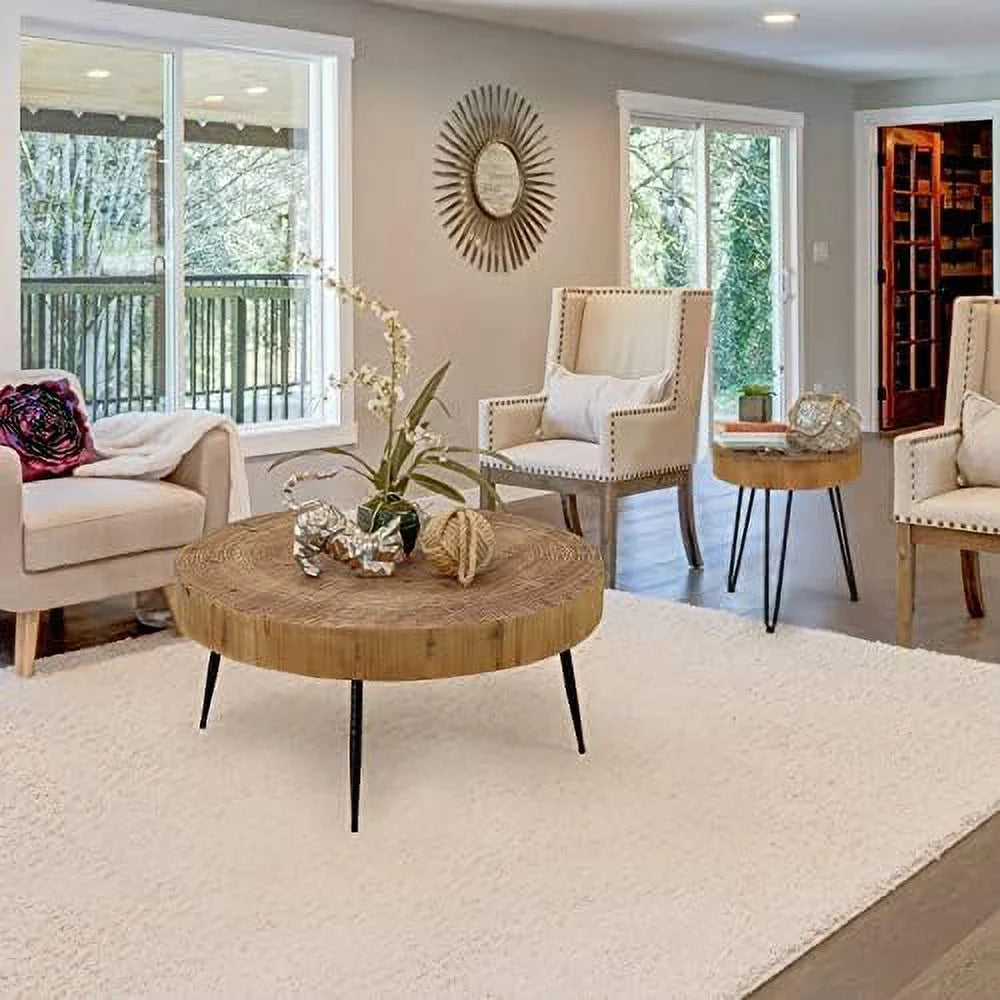 Round Coffee Table Set of 2 Solid Wood Side and End Table M9218