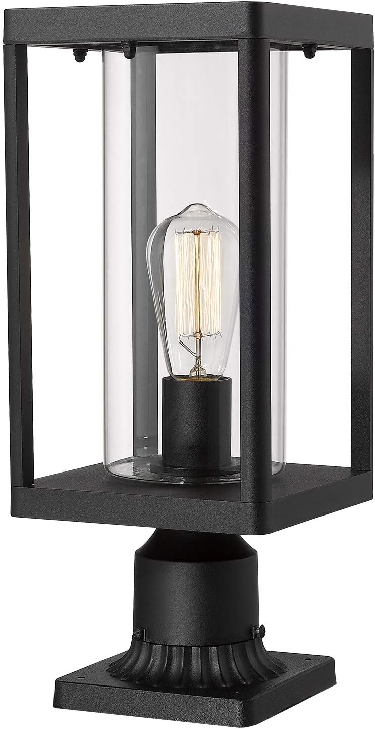Set of 2 Black Cast Aluminum Outdoor Post Lantern with Clear Glass M4285