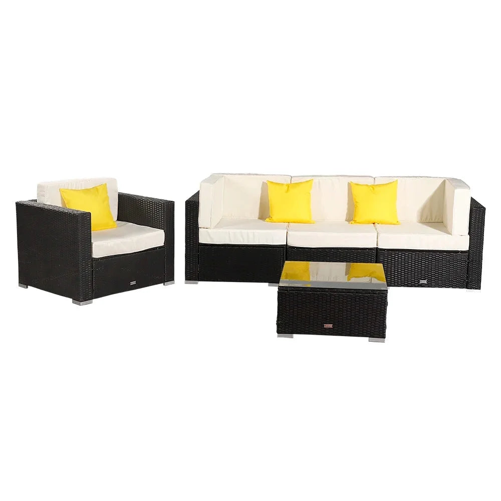 5 Pieces PE Wicker Rattan Patio Sofa Set V620561