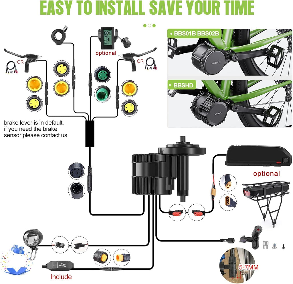 48V20AH Mid Drive Ebike Conversion Kit with Gear Sensor Q58642