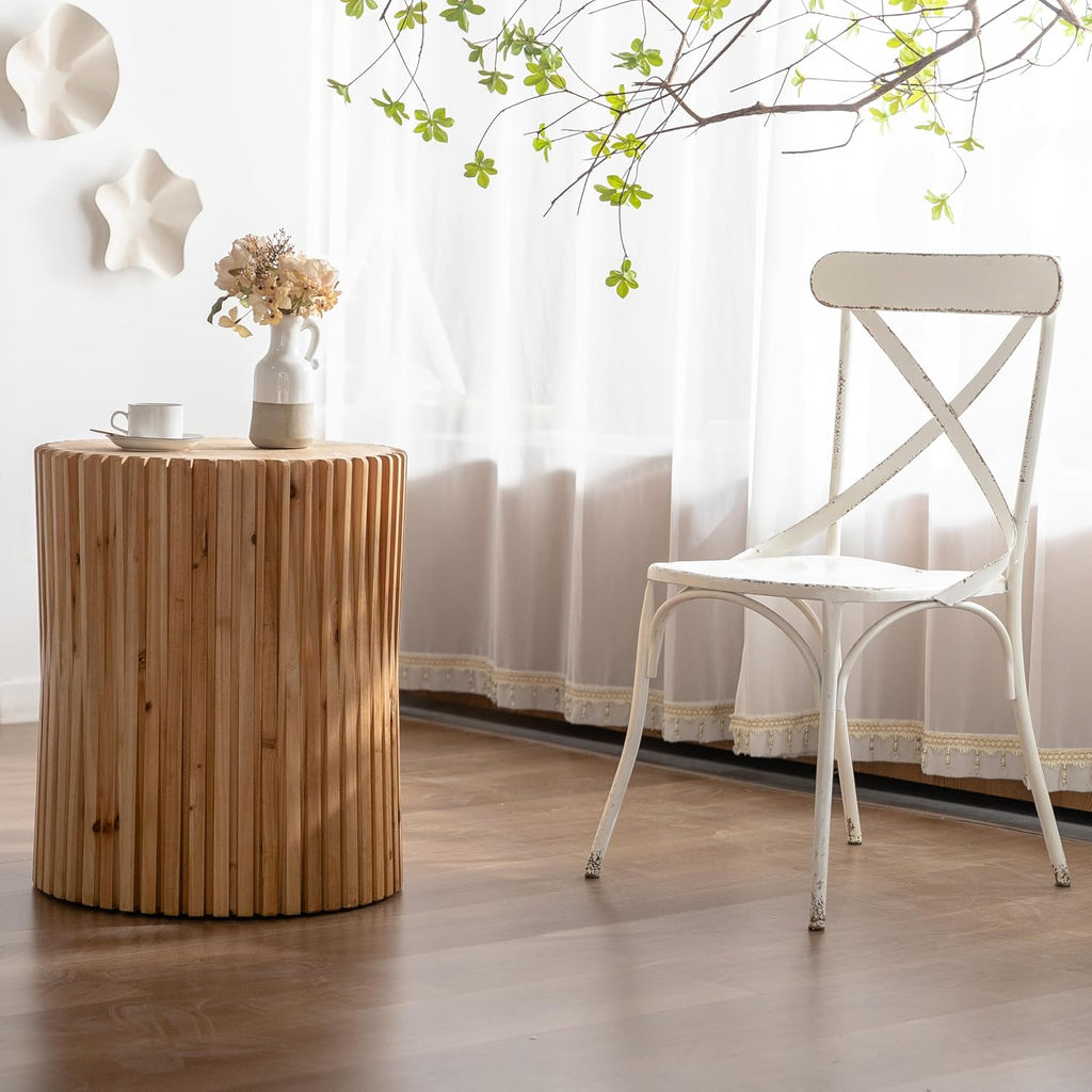 Cylindrical Coffee Table with Vertical Texture Relief Design I195145