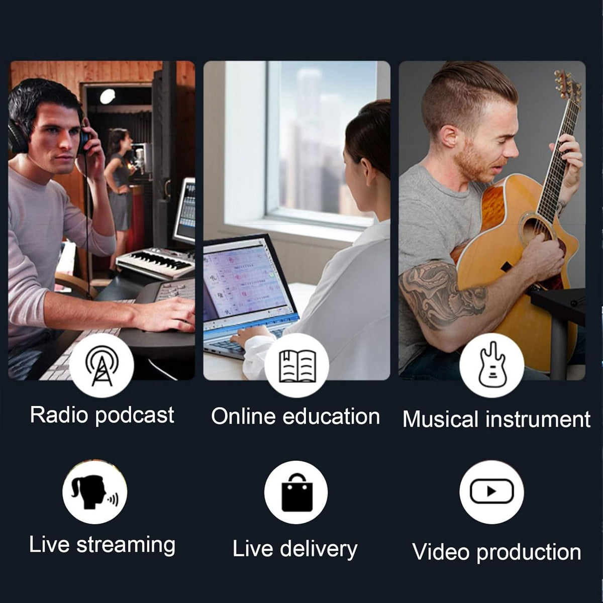 Podcast Equipment Bundle, Audio Interface Mixer, Sound Card with Microphone P16448