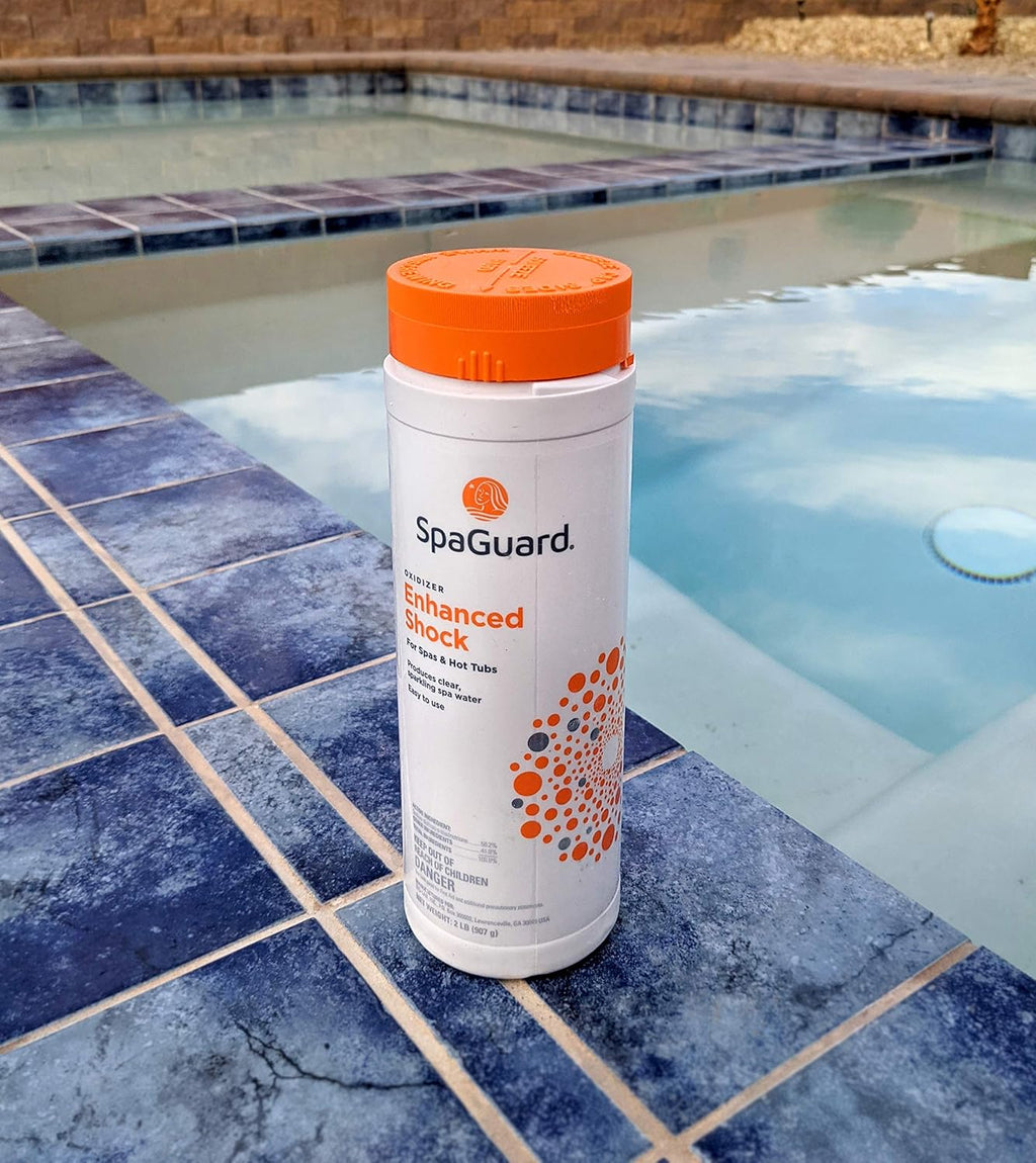Hot Tub Chemical Bundle with Chlorine, Shock, Stain and Scale Control, Test Strips, Scum Absorber S45354