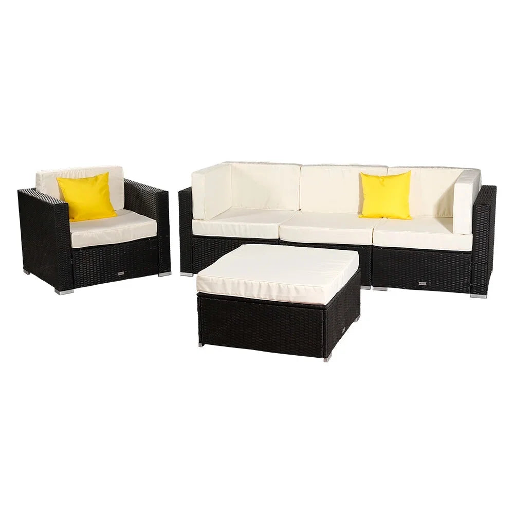 5 Pieces PE Wicker Rattan Patio Sofa Set V620561