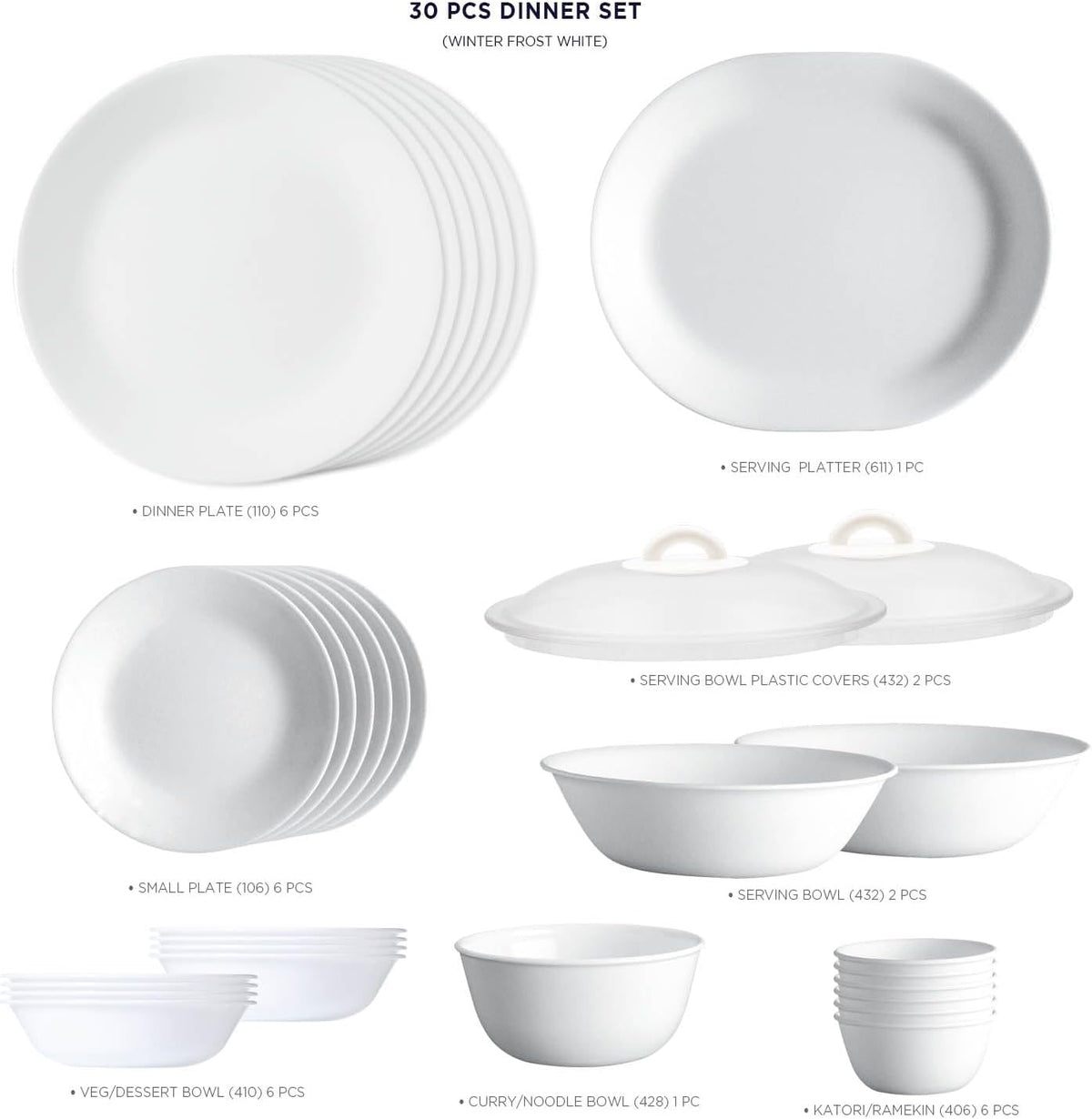 30 Pcs White Glass Dinner Set N779