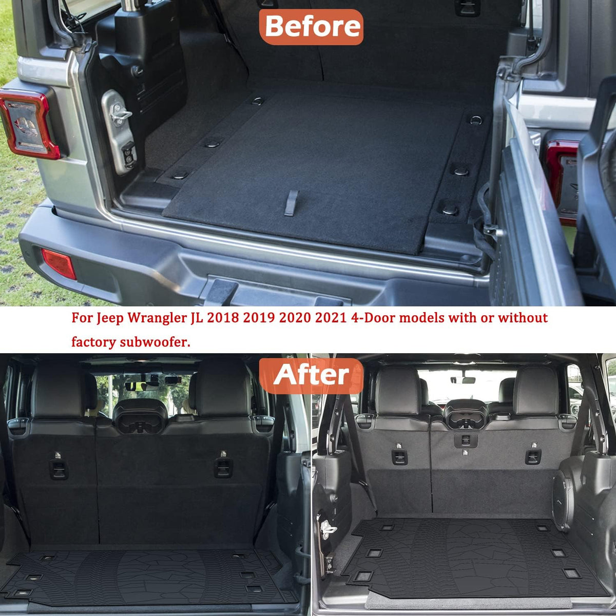 Cargo Mat for Jeep Wrangler JL 4 Door All-Weather Trunk Mat Cargo Liners B9389