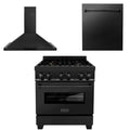 30 In. Dual Fuel Range, Range Hood, Dishwasher in Black Stainless Steel C42512