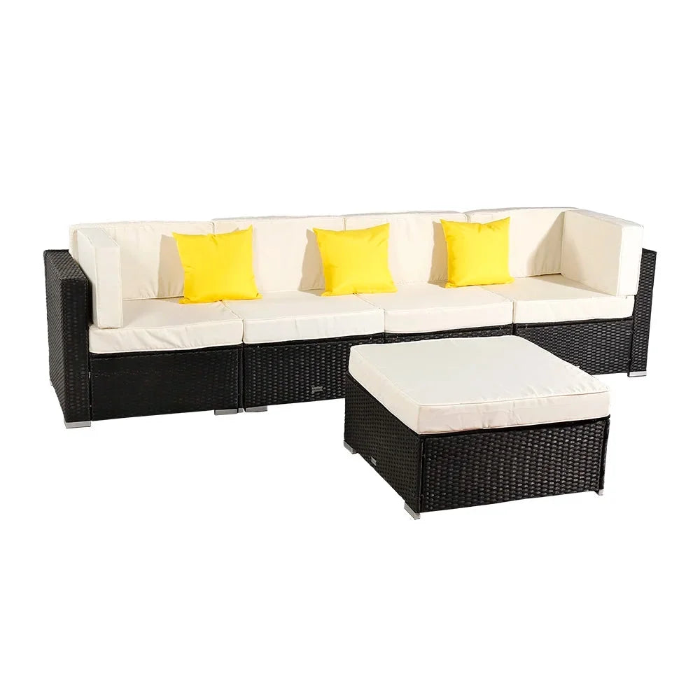 5 Pieces PE Wicker Rattan Patio Sofa Set V620561