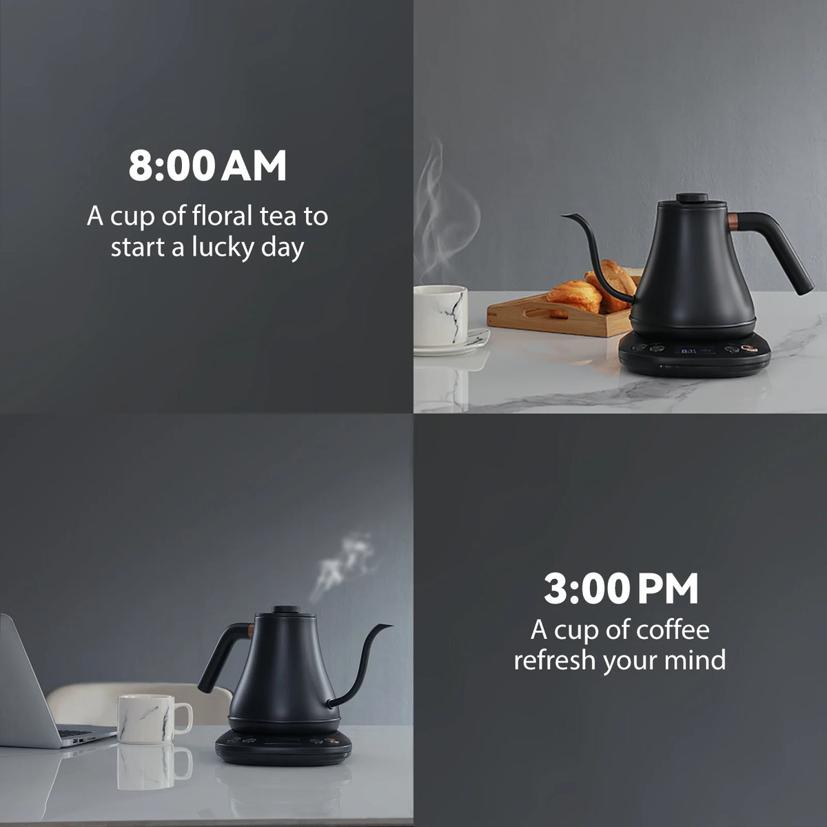 Electric Gooseneck Kettle 0.8L 1200W Matt Black O248