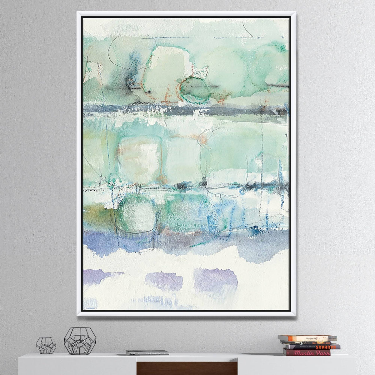Blue Abstract Geometric Framed Canvas 30 in. Wide x 40 in. High G7988