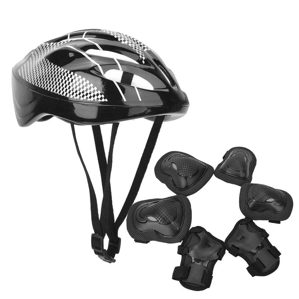 Black Adult Knee Pads and Helmet Protection Gear Set S8951