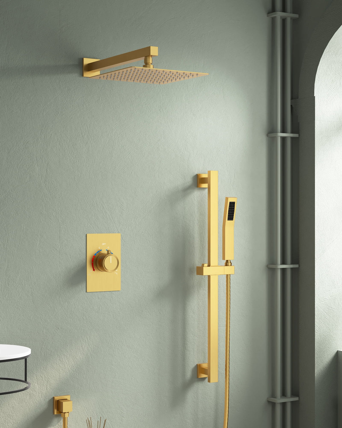 Brushed Gold Shower Faucet Set with Handheld Slide Bar W66751