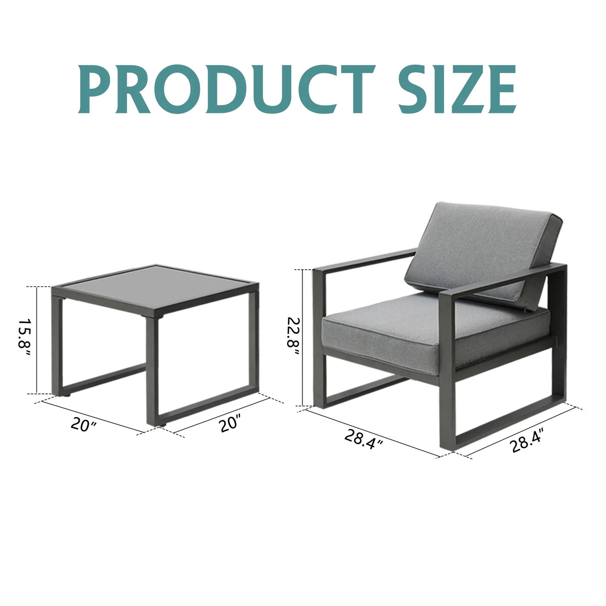 3 Pcs Aluminum Frame Patio Chairs Conversation Set with Coffee Table, Gray J175