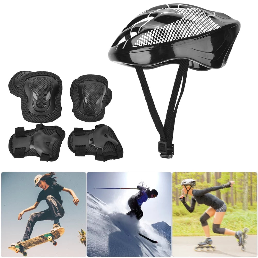 Black Adult Knee Pads and Helmet Protection Gear Set S8951