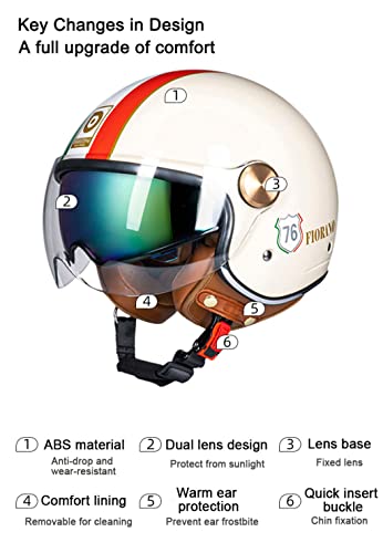 Retro Creative Motorcycle Half Helmet, 3/4 Face Breathable Motorbike Helmets with Double Visor Helmet J670
