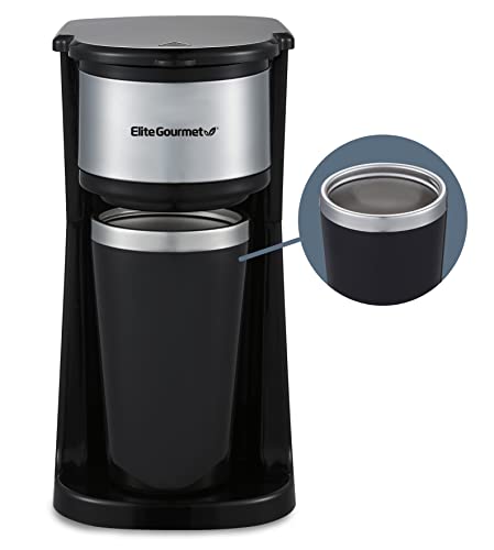 Black Compact Single-Serve Coffee Maker with 14Oz. Stainless Steel Travel Mug B7945