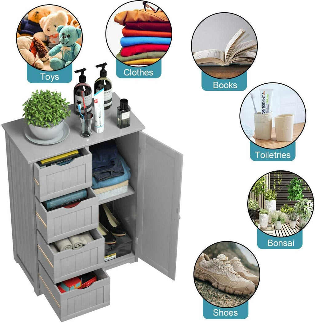 Grey Freestanding Bathroom Floor Cabinet with 4 Drawer X511